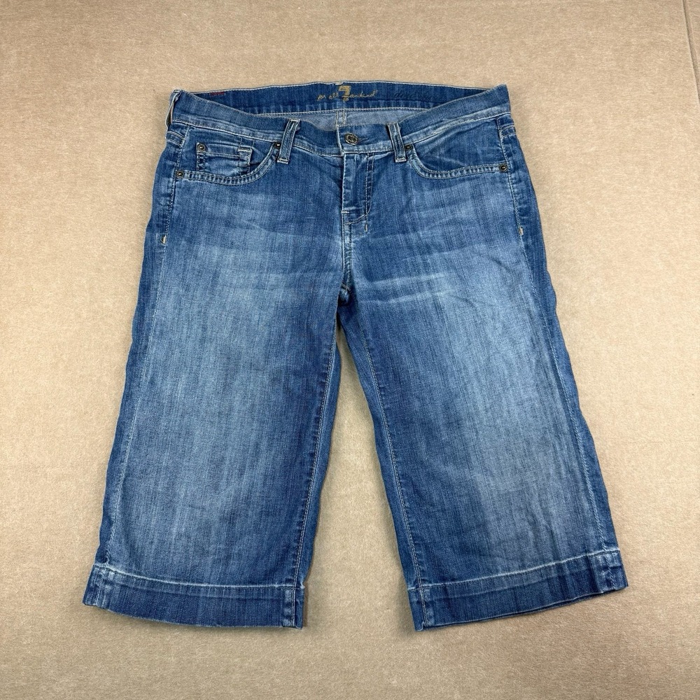 7 For All Mankind Shorts Women's Size 28 Blue Bermuda Low Rise Denim Made in USA
